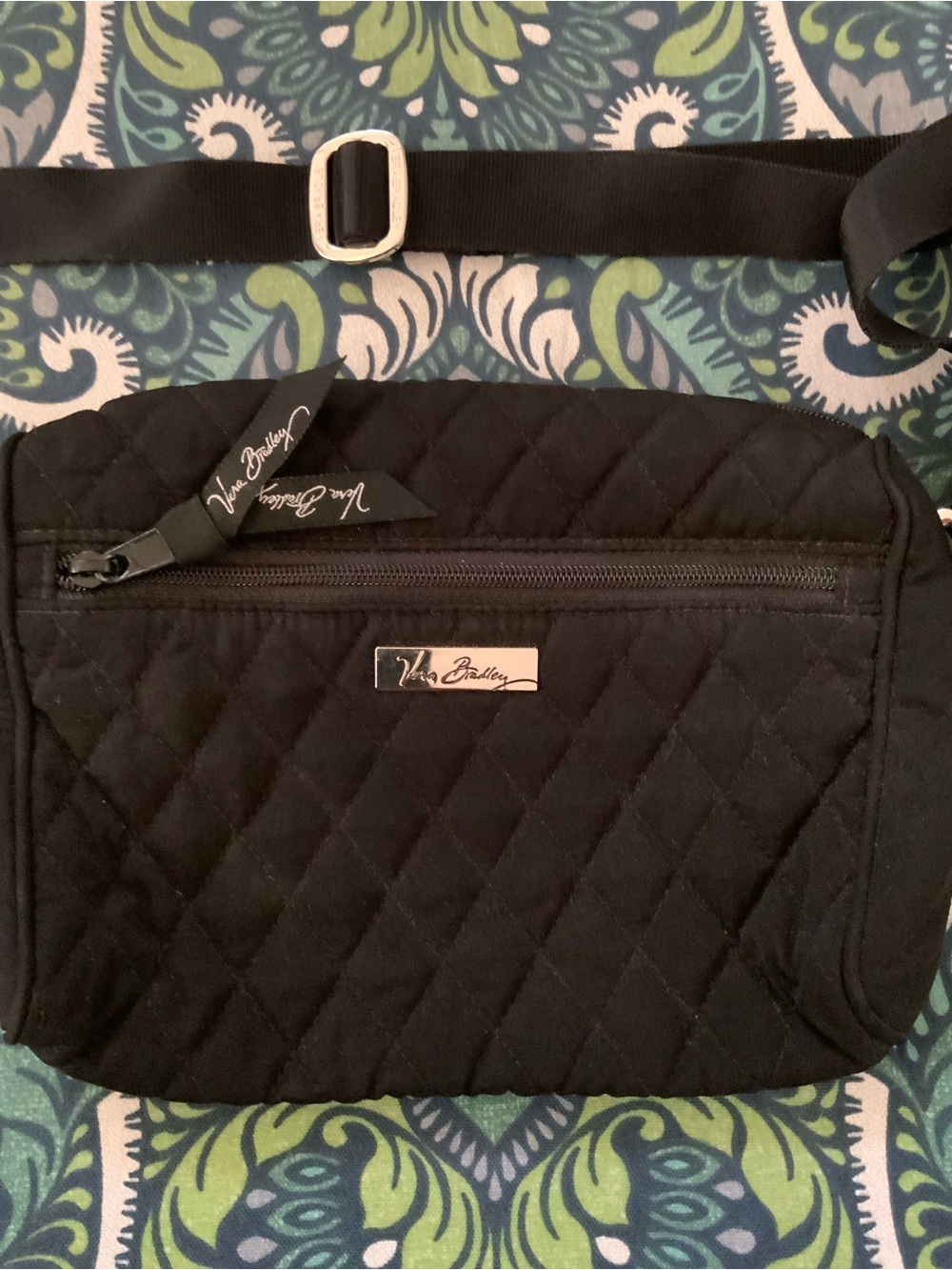Vera Bradley Black Quilted Belt Bag with Silver Logo